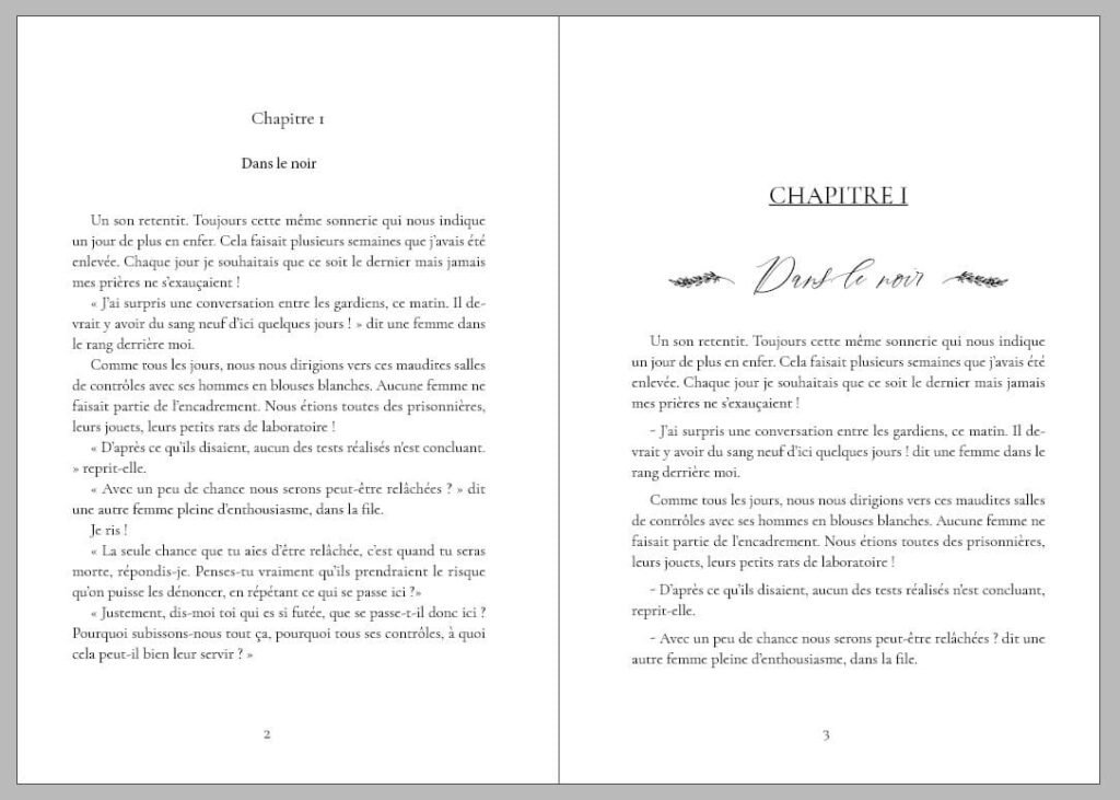 mise en page différente entre deux documents identiques