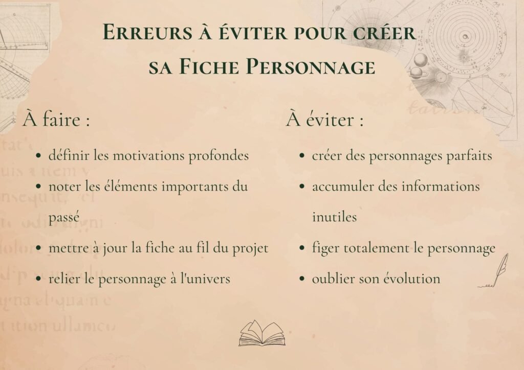 erreur à éviter fiche personnage